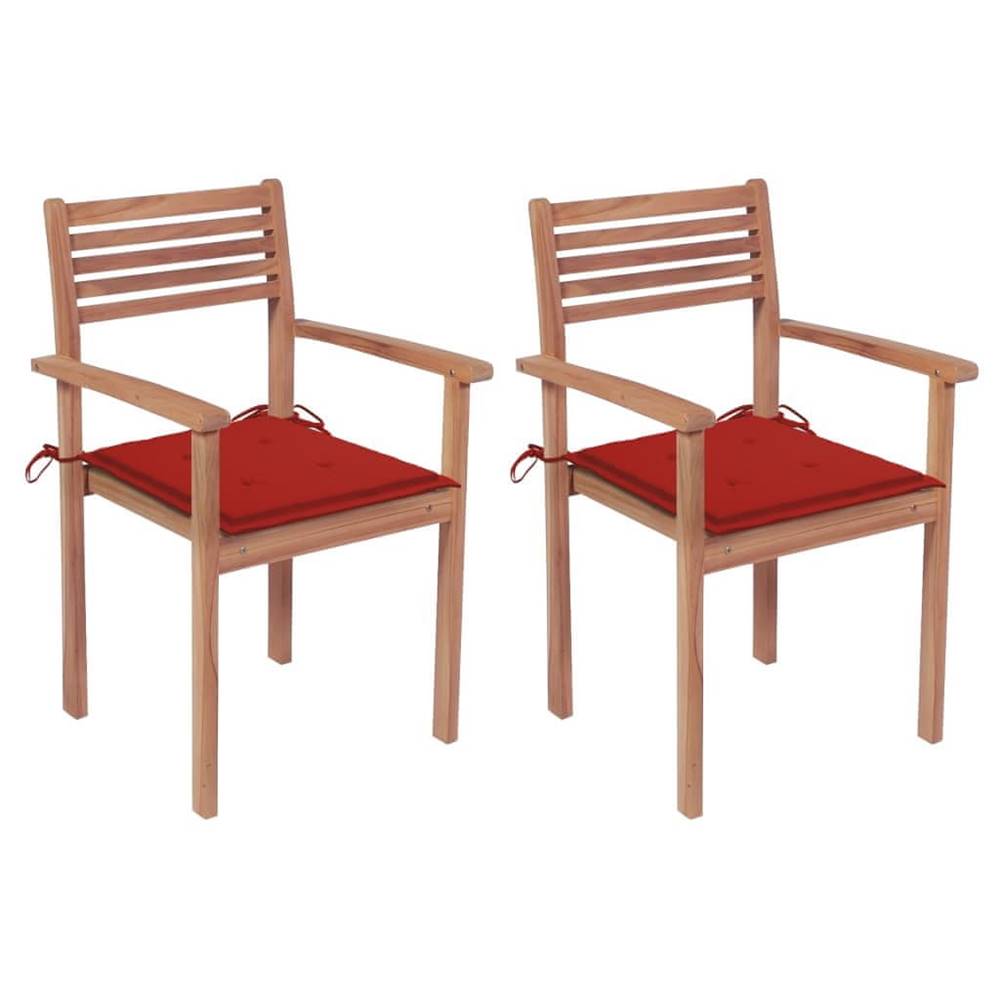 Petromila  vidaXL Záhradné stoličky 2 ks červené podložky teakový masív značky Petromila