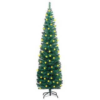 Vidaxl Úzky umelý vianočný stromček s LED a stojanom,  zelený 210cm PVC