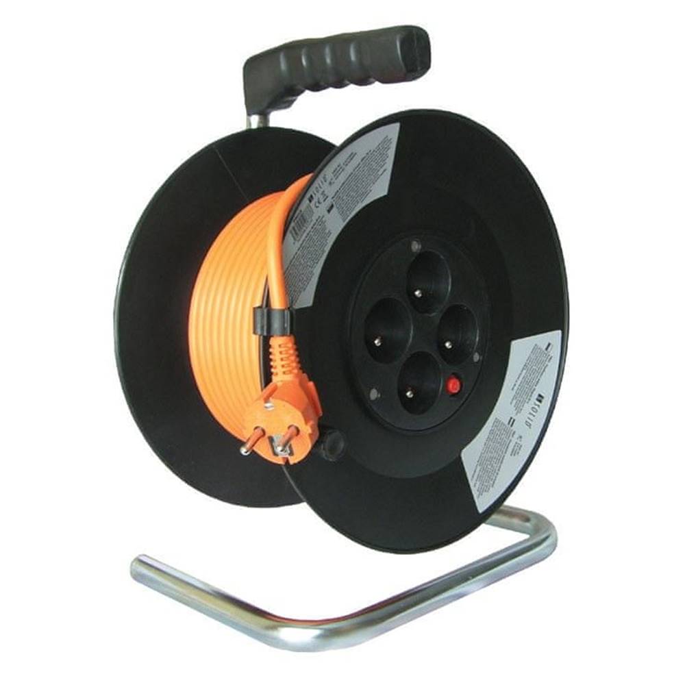 Solight  predlžovací prívod na bubne,  4 zásuvky,  50m,  oranžový kábel,  3x 1, 5mm2,  PB04 značky Solight