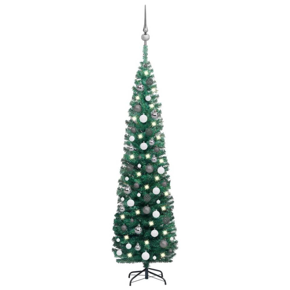 Vidaxl  Úzky umelý vianočný stromček s LED a sadou gulí zelený 180 cm značky Vidaxl
