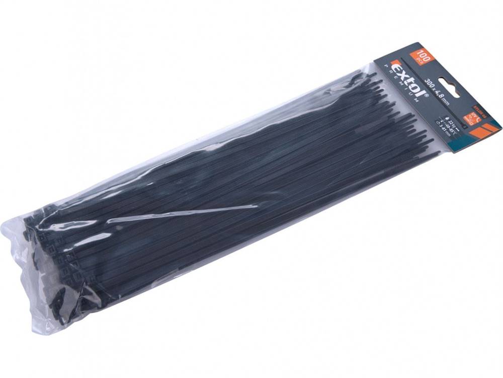 Extol Premium  Pásky sťahovacie na káble čierne,  300x4, 8mm,  100ks,  nylon PA66 značky Extol Premium