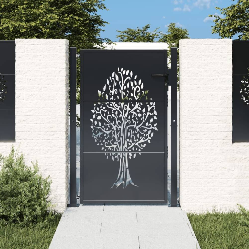 Petromila  vidaXL Záhradná brána antracitová 105x155 cm oceľ dizajn stromu značky Petromila