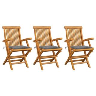 Petromila vidaXL Záhradné stoličky,  sivé podložky 3 ks,  tíkový masív