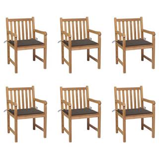 Vidaxl Záhradné stoličky 6 ks so sivohnedými podložkami tíkový masív
