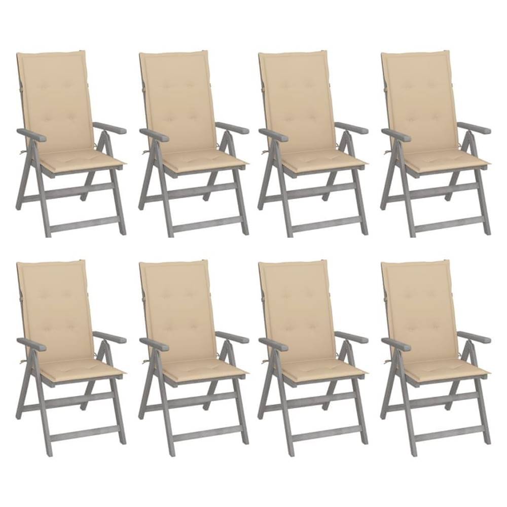 Petromila  vidaXL Záhradné sklápacie stoličky+podložky 8 ks,  sivé,  akáciové drevo značky Petromila