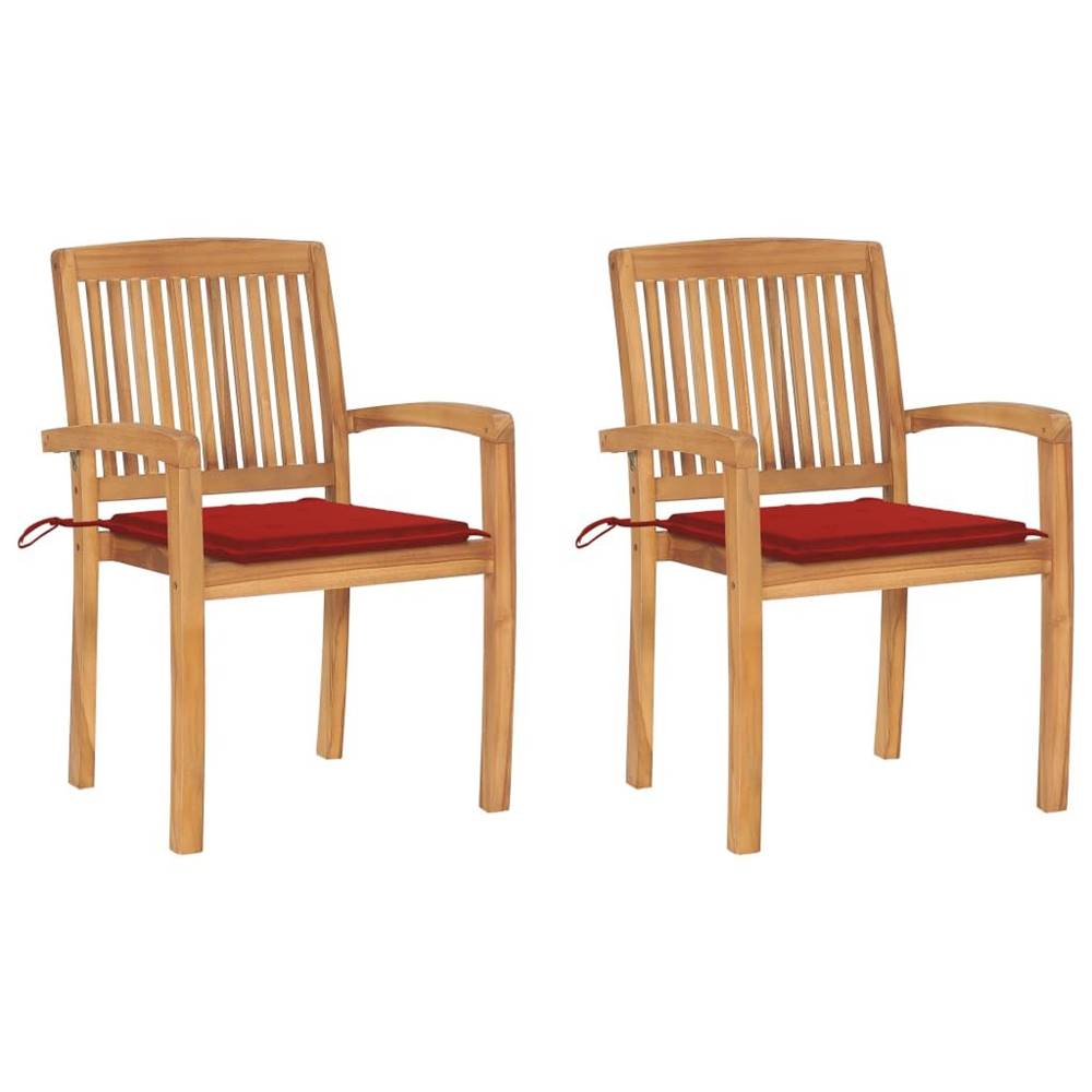 Petromila  vidaXL Záhradné stoličky 2 ks,  červené podložky,  tíkový masív značky Petromila