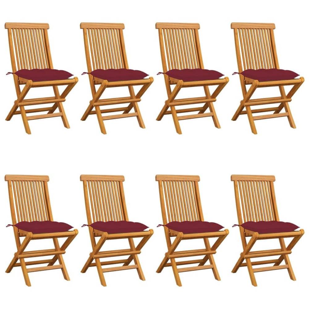 Vidaxl  Záhradné stoličky s vínovo-červenými podložkami 8 ks tíkový masív značky Vidaxl