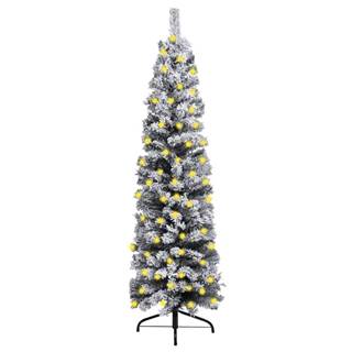 Vidaxl  Úzky vianočný stromček s LED a chumáčmi snehu zelený 180 cm PVC značky Vidaxl