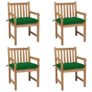 Vidaxl Záhradné stoličky 4 ks so zelenými podložkami teakový masív