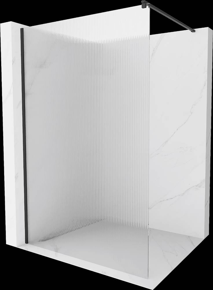 Mexen  Kioto,  sprchová zástena 90 x 200 cm,  8mm sklo s rebrovým vzorom,  čierny profil,  800-090-101-70-09 značky Mexen