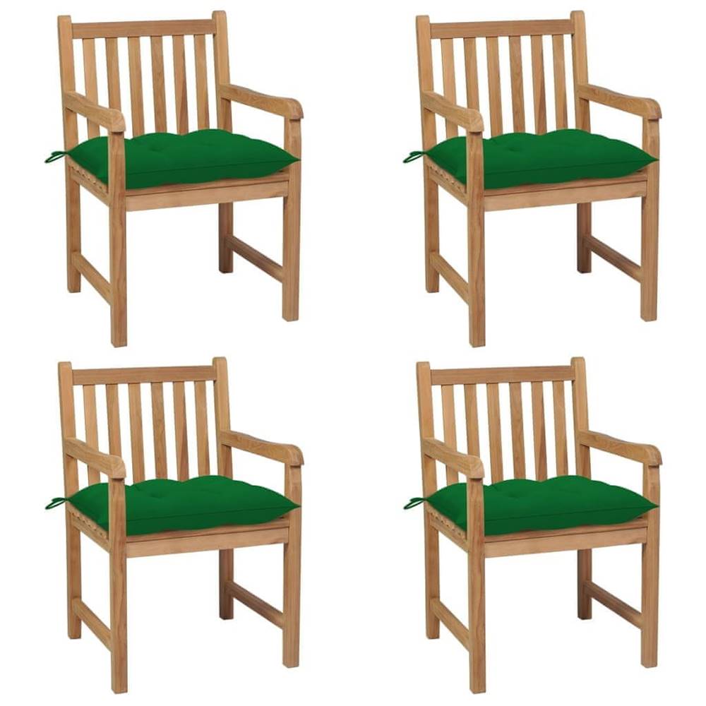 Vidaxl  Záhradné stoličky 4 ks so zelenými podložkami teakový masív značky Vidaxl