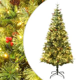 Vidaxl Vianočný stromček LED a borovicové šišky zelený 150 cm PVC a PE