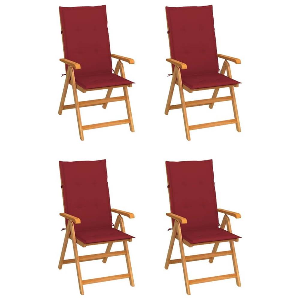 Petromila  vidaXL Záhradné stoličky 4 ks,  vínovo červené podložky,  tíkový masív značky Petromila