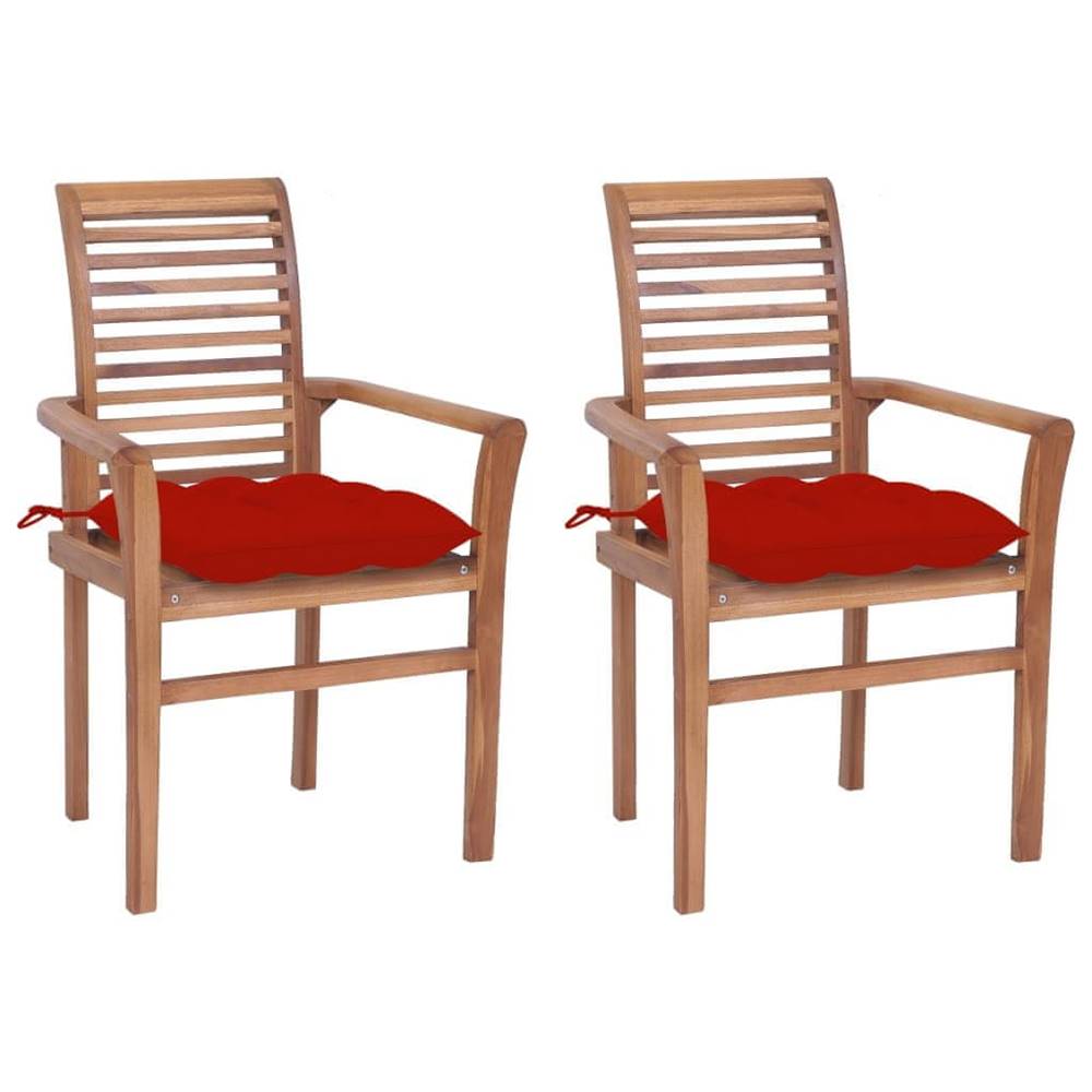 Vidaxl  Jedálenské stoličky 2 ks červené podložky tíkový masív značky Vidaxl