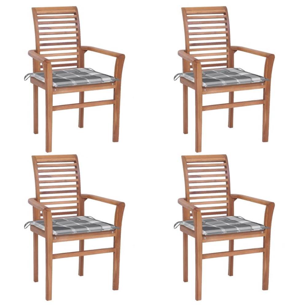 Vidaxl  Jedálenské stoličky 4 ks sivé kockové podložky tíkový masív značky Vidaxl