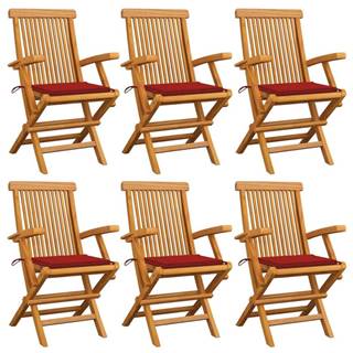 Petromila  vidaXL Záhradné stoličky,  červené podložky 6 ks,  tíkový masív značky Petromila