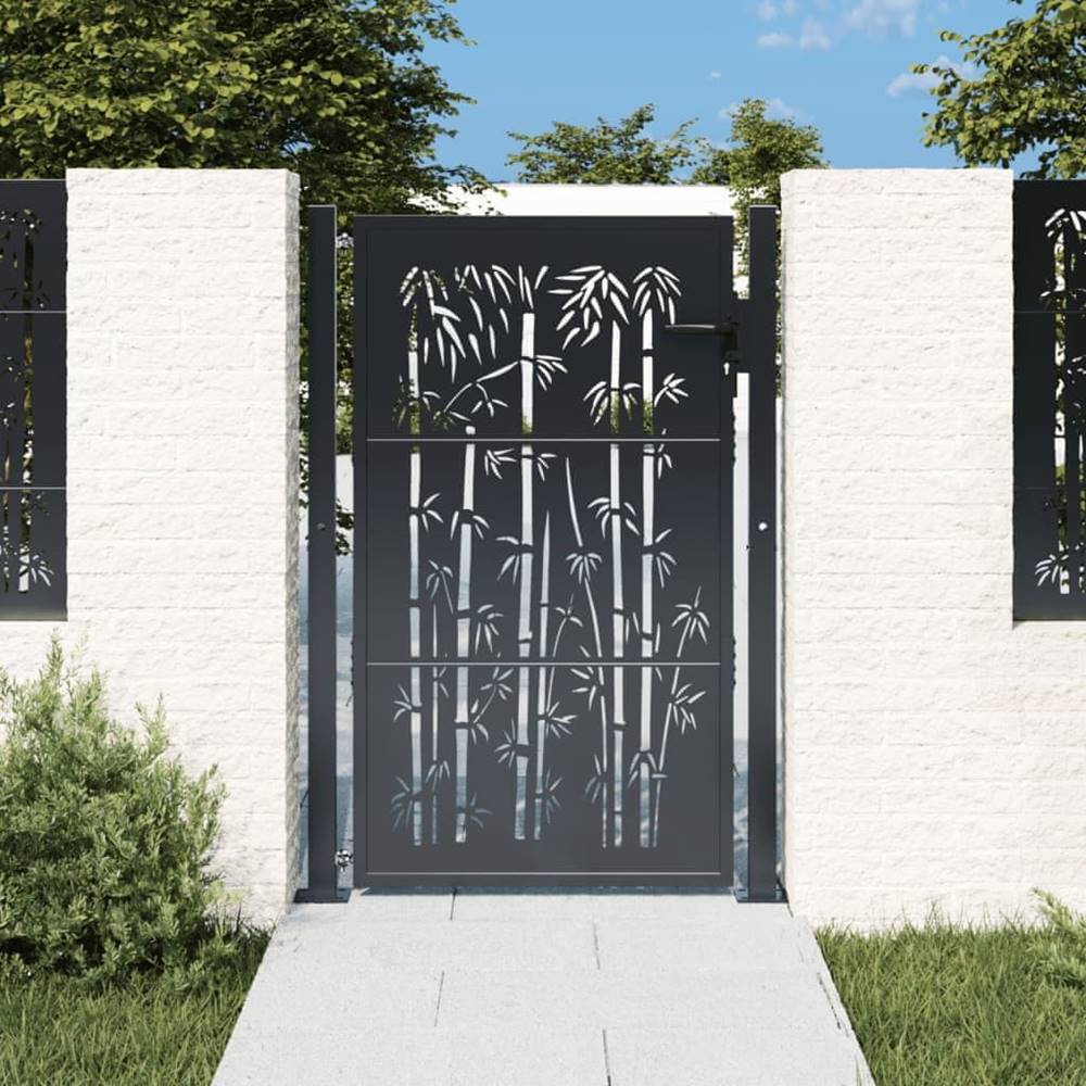 Petromila  vidaXL Záhradná brána antracitová 105x155 cm oceľ dizajn bambusu značky Petromila