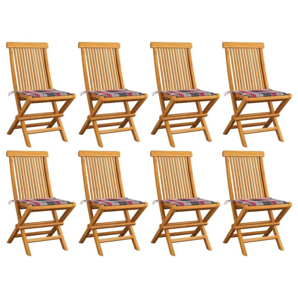 Petromila  vidaXL Záhradné stoličky,  červené kockované podložky 8ks,  tíkový masív značky Petromila