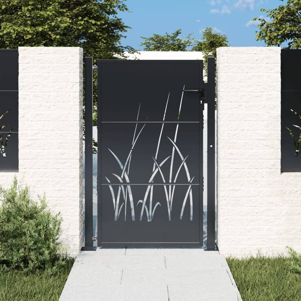 Petromila  vidaXL Záhradná brána antracitová 105x155 cm oceľ dizajn trávy značky Petromila
