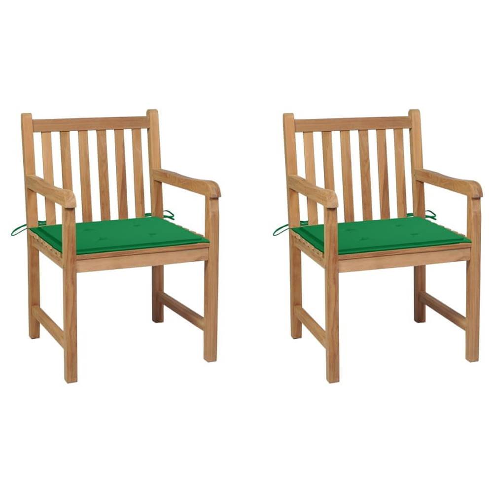Petromila  vidaXL Záhradné stoličky 2 ks zelené podložky teakový masív značky Petromila