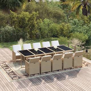 Vidaxl  11-dielna súprava záhradného nábytku s vankúšmi,  polyirattan,  béžová značky Vidaxl