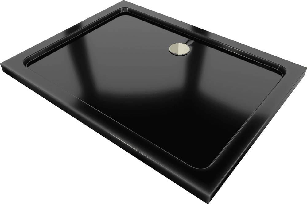 Mexen  Flat,  akrylátová sprchová vanička 100x70x5 cm SLIM,  čierna,  zlatý sifón,  40707010G značky Mexen