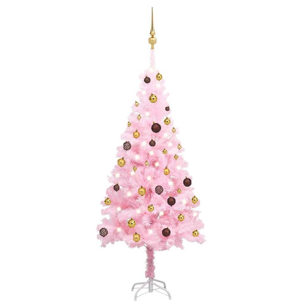 Vidaxl  Umelý vianočný stromček s LED a guľami ružový 150 cm PVC značky Vidaxl