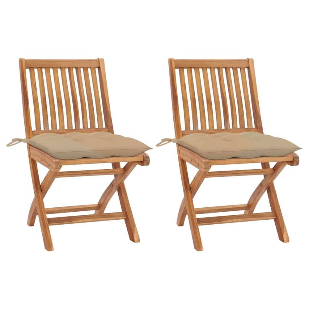 Vidaxl  Záhradné stoličky 2 ks,  béžové podložky,  tíkový masív značky Vidaxl