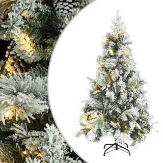 Vidaxl Vianočný stromček s vločkami,  LED a šiškami 195 cm PVC a PE