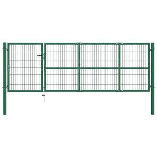 Vidaxl Záhradná plotová brána so stĺpikmi 350x100 cm,  oceľ,  zelená