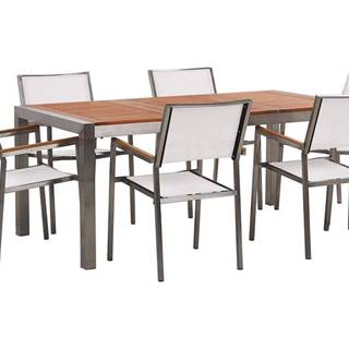 Beliani Záhradný eukalyptový drevený stôl a 6 bielych stoličiek GROSSETO