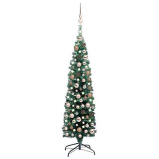Vidaxl Úzky umelý vianočný stromček s LED a sadou gulí zelený 150 cm