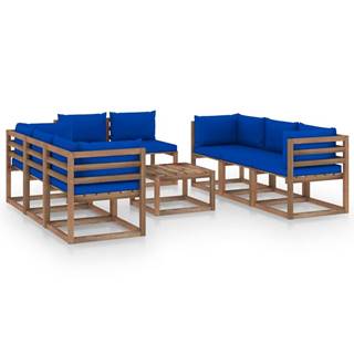 Vidaxl 9-dielna záhradná sedacia súprava s modrými podložkami