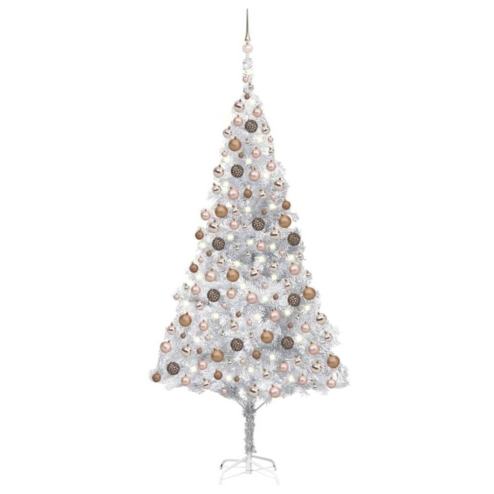 Vidaxl  Umelý vianočný stromček s LED a guľami 240 cm strieborný PET značky Vidaxl
