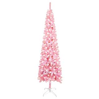 Vidaxl Úzky vianočný stromček s LED ružový 240 cm