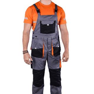 BORTEX Nohavice pánske pracovné,  na traky,  model SAMO - sivo-oranžové-