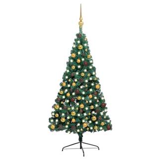 Vidaxl Umelý vianočný pol stromček s LED a guľami zelený 210 cm