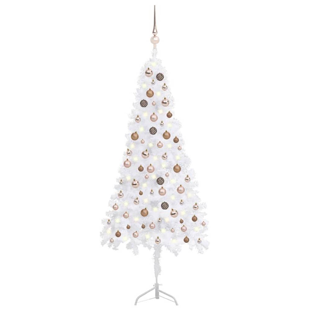 Vidaxl  Rohový umelý vianočný stromček s LED a guľami biely 180 cm PVC značky Vidaxl