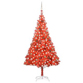 Vidaxl Umelý vianočný stromček s LED a sadou gulí 240 cm červený PVC