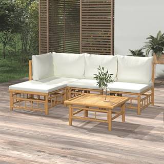 Petromila vidaXL 5-dielna záhradná sedacia súprava krémovo-biele vankúše bambus