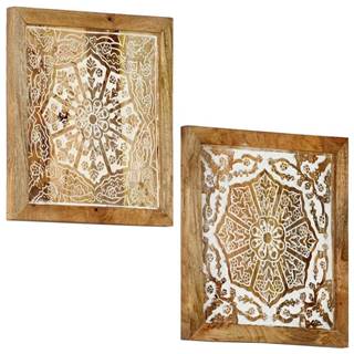 Vidaxl Ručne vyrezávané nástenné panely 2 ks masívne mangové drevo 60x60x2, 5 cm