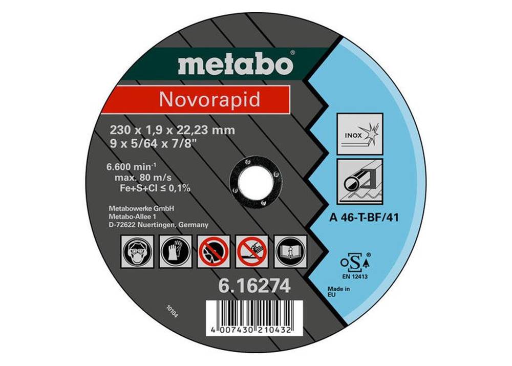 Metabo  NOVORAPID Rezný kotúč 115 x 1, 0 x 22, 23 INOX,  TF 41,  616270000 značky Metabo