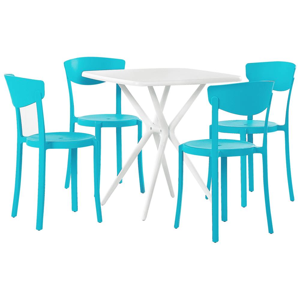 Beliani  Záhradná súprava stola a 4 stoličiek biela/modrá SERSALE / VIESTE značky Beliani
