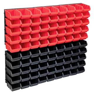 Vidaxl 96-dielna súprava úložných košov s nástennými panelmi červeno-čierna