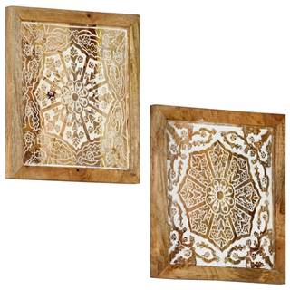 Vidaxl Ručne vyrezávané nástenné panely 2 ks masívne mangové drevo 40x40x1, 5 cm