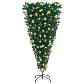 Vidaxl Obrátený umelý vianočný stromček s LED a súpravou gulí 150 cm