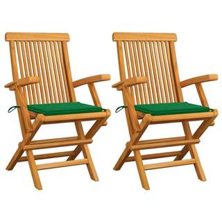 Vidaxl Záhradné stoličky,  zelené podložky 2 ks,  tíkový masív